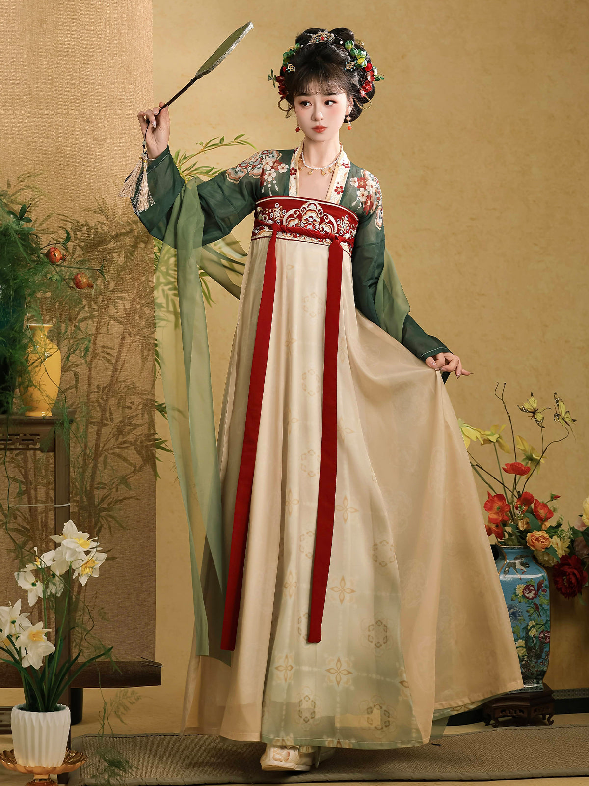 Hanfu blue top+skirt+silk
